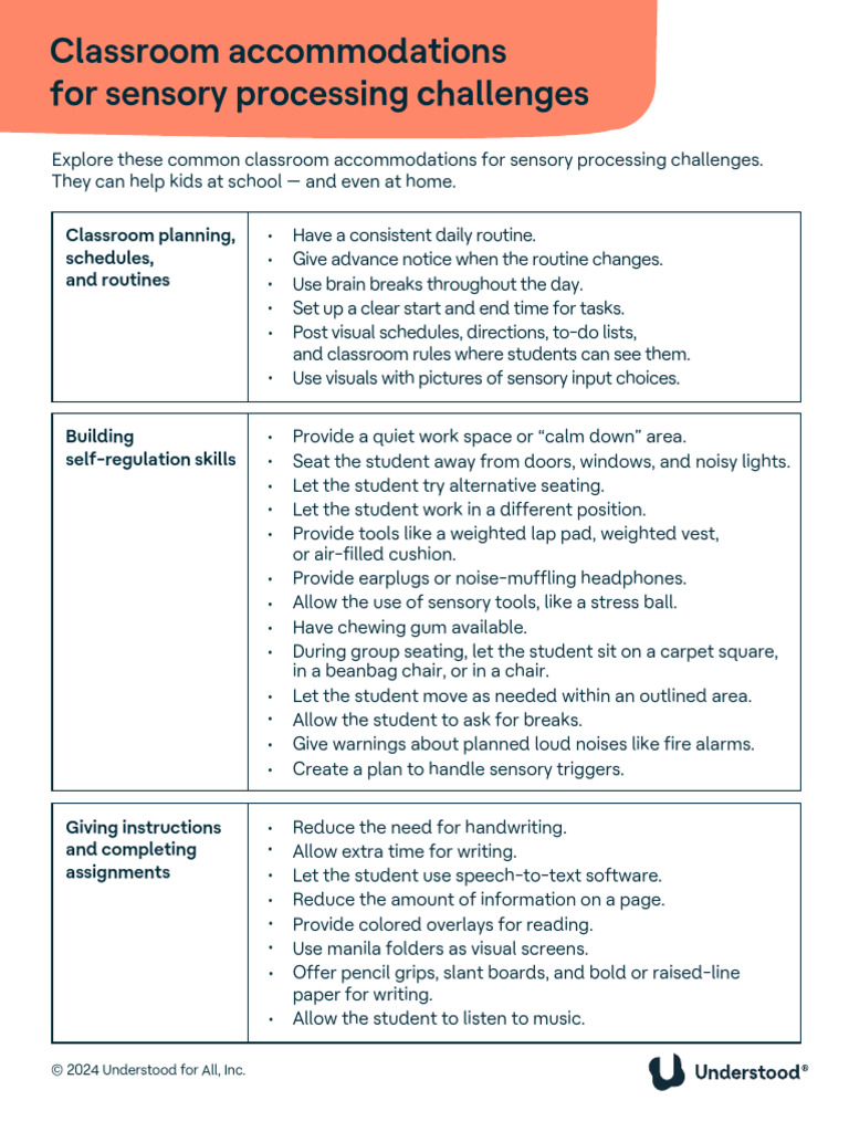 Classroom Accommodations For Sensory Processing Challenges Understood
