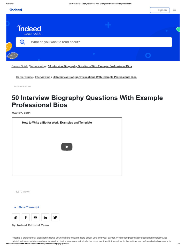 50 Interview Biography Questions With Example Professional Bios | PDF