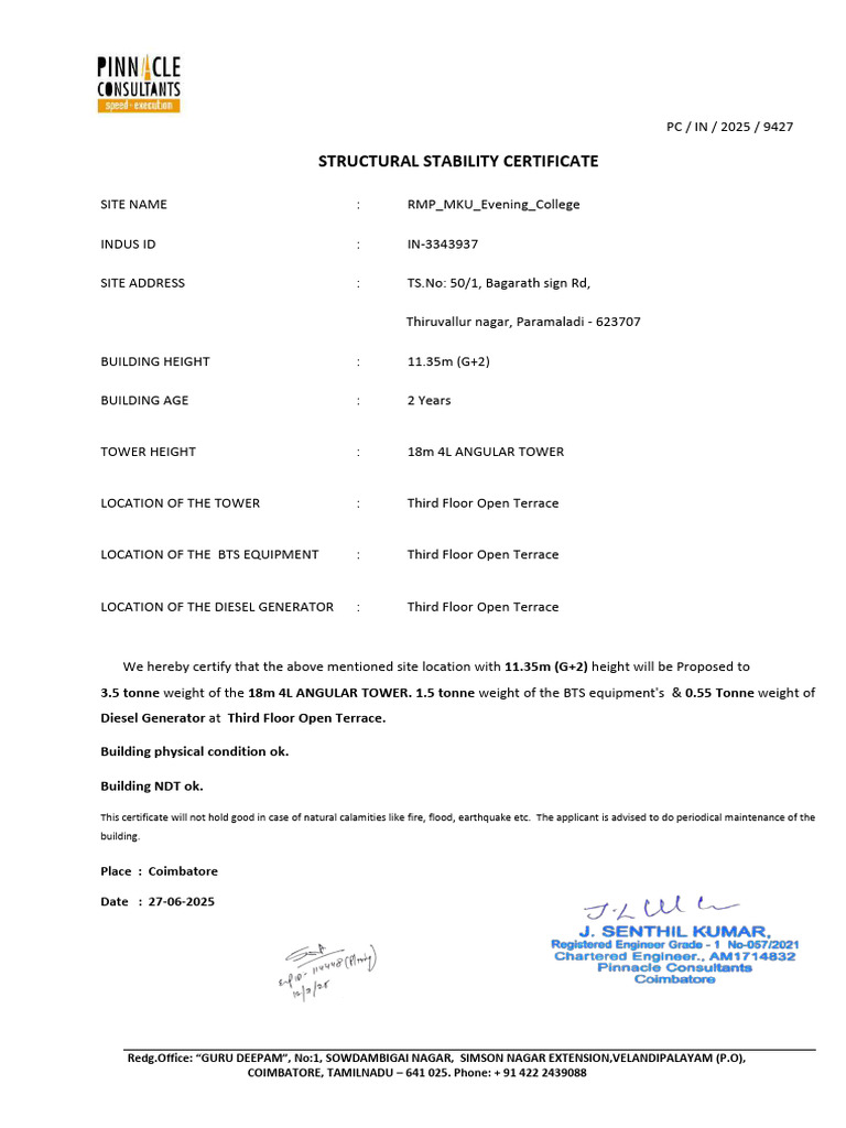 Structural Stability Certificate for RMP_MKU College | PDF