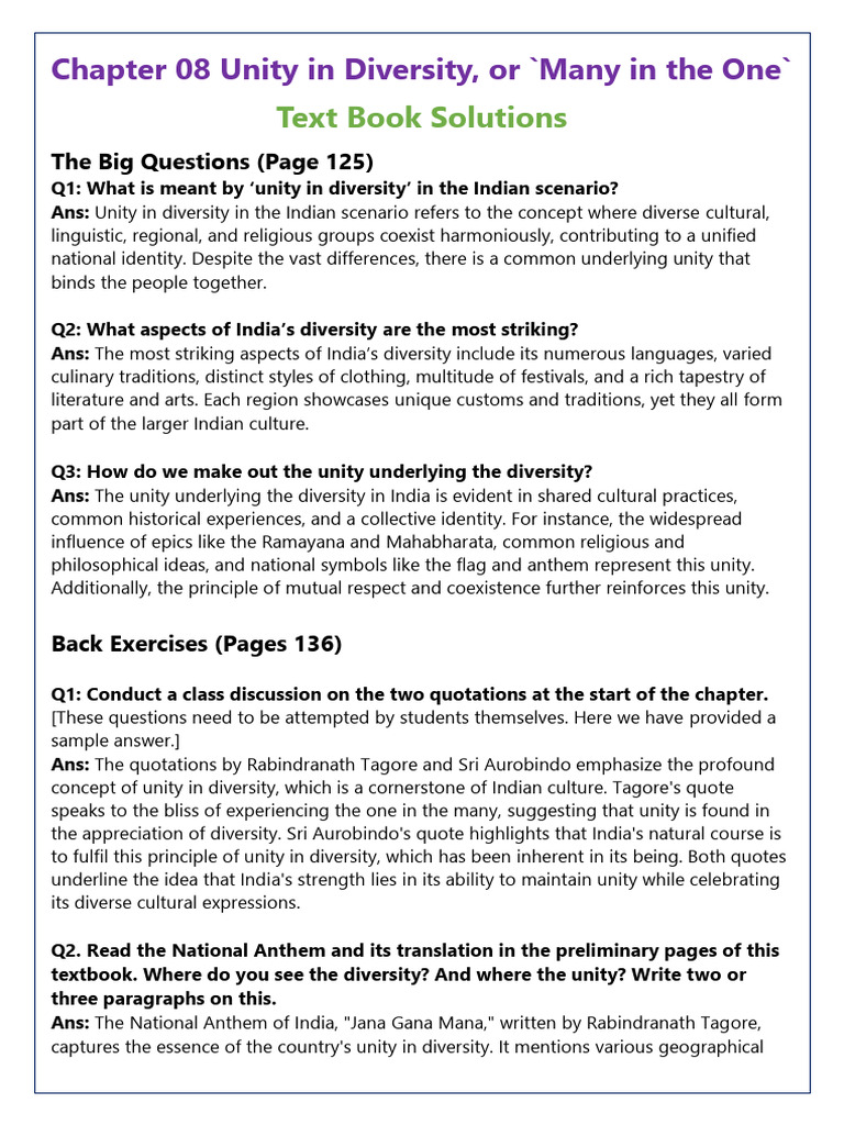 Unity in Diversity in India Explained | PDF