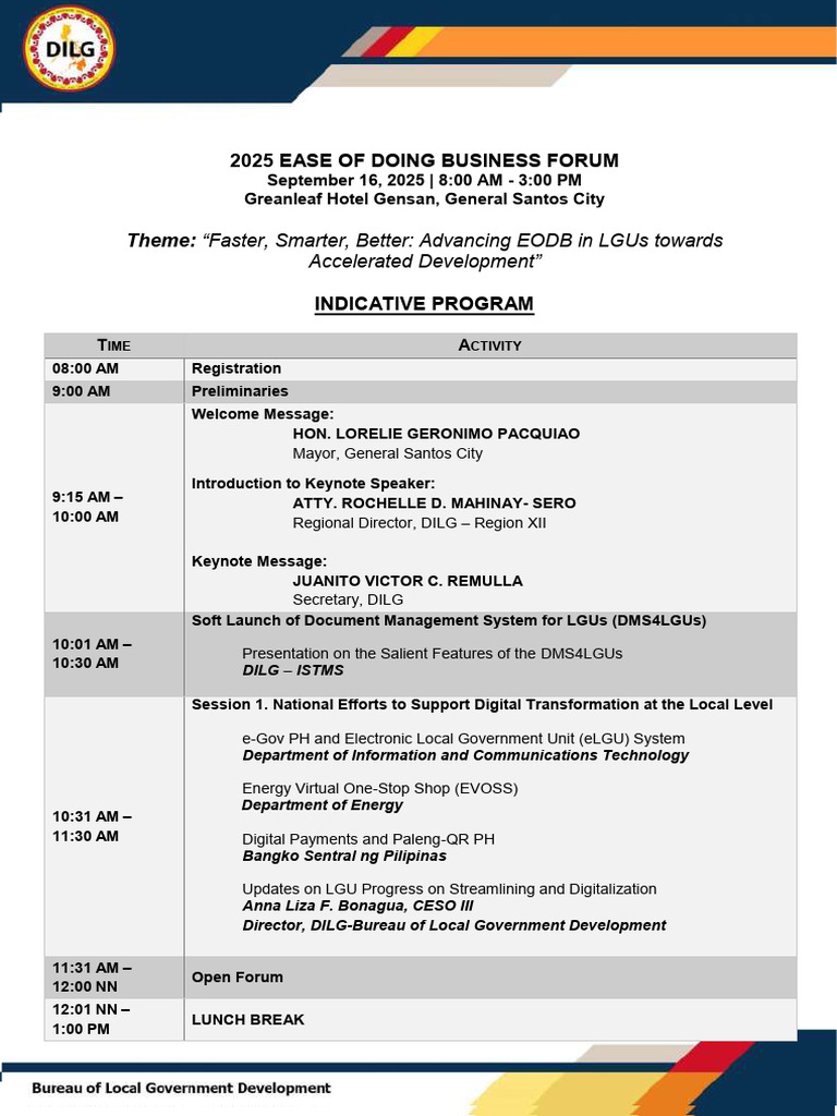 (EODB Forum 2025) Indicative Program - v4 | PDF