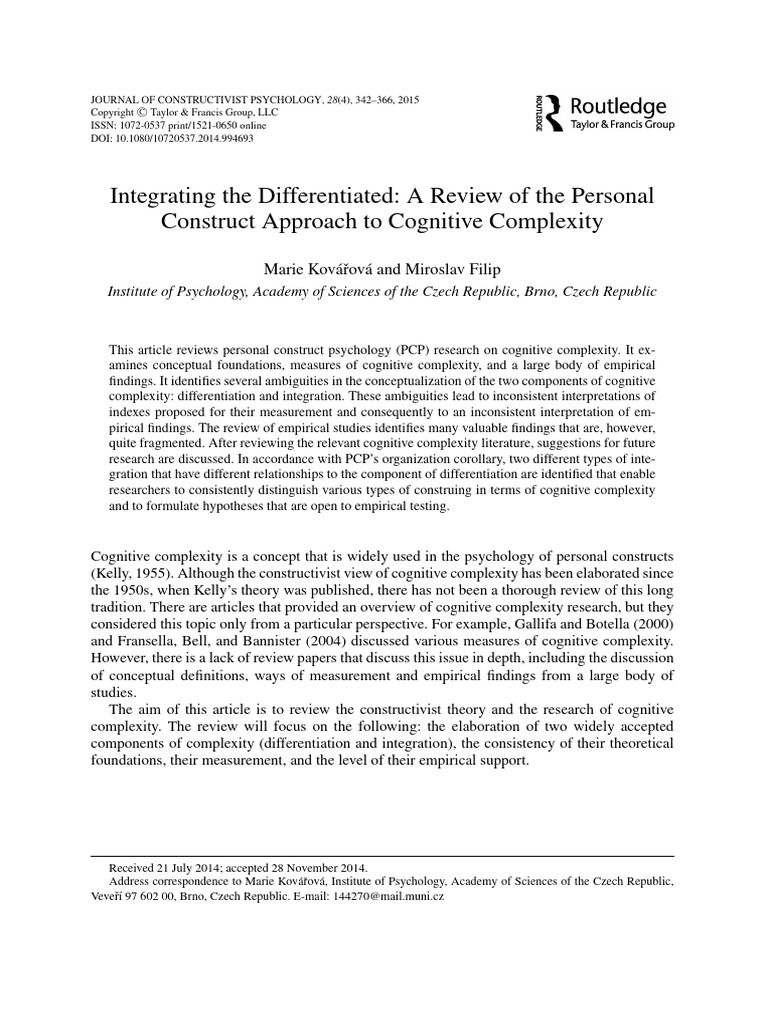 Review of Cognitive Complexity in PCP | PDF | Complexity | Validity ...