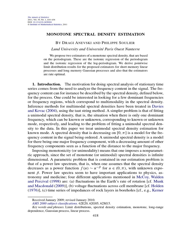 Monotone Spectral Density Estimation | PDF | Spectral Density | Power Law