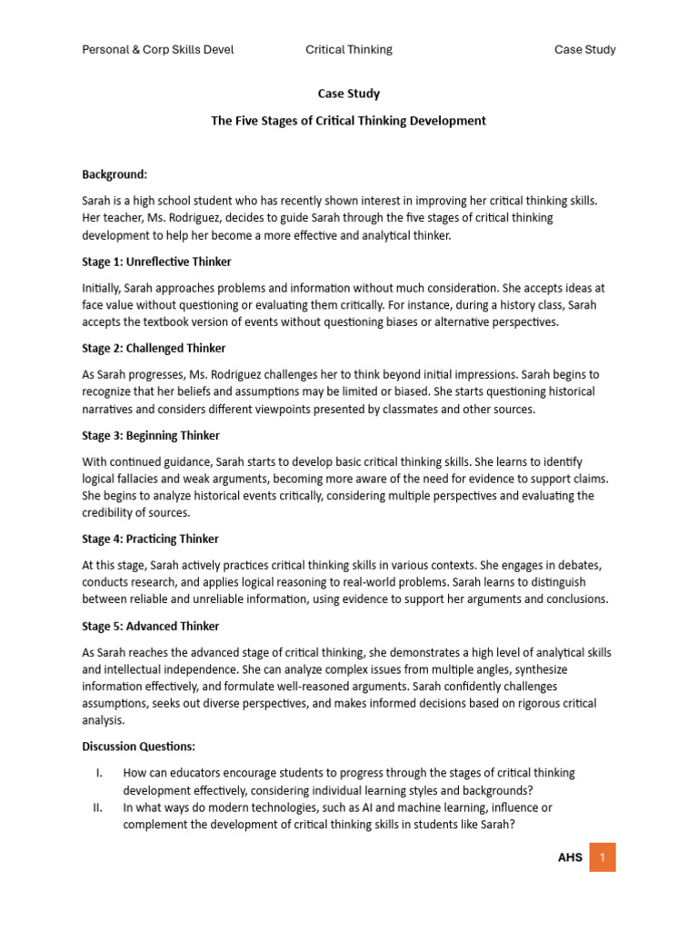Stages of Critical Thinking Development | PDF | Critical Thinking | Thought
