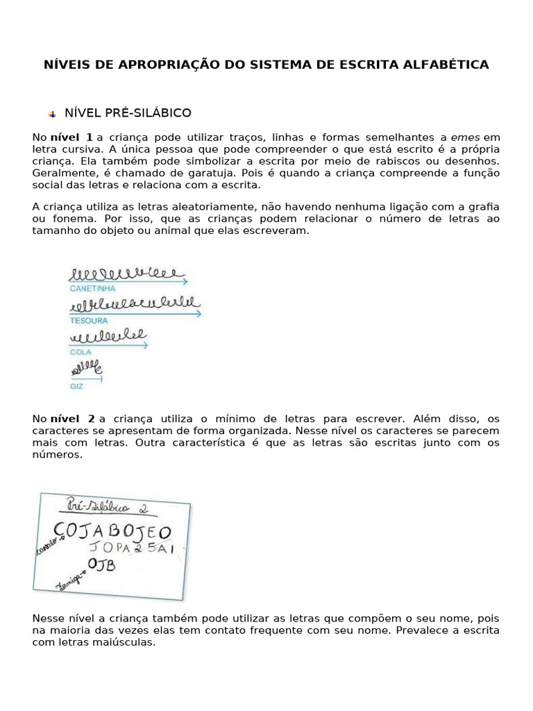 Níveis da Escrita Alfabética Infantil | PDF | Escrita | Sílaba