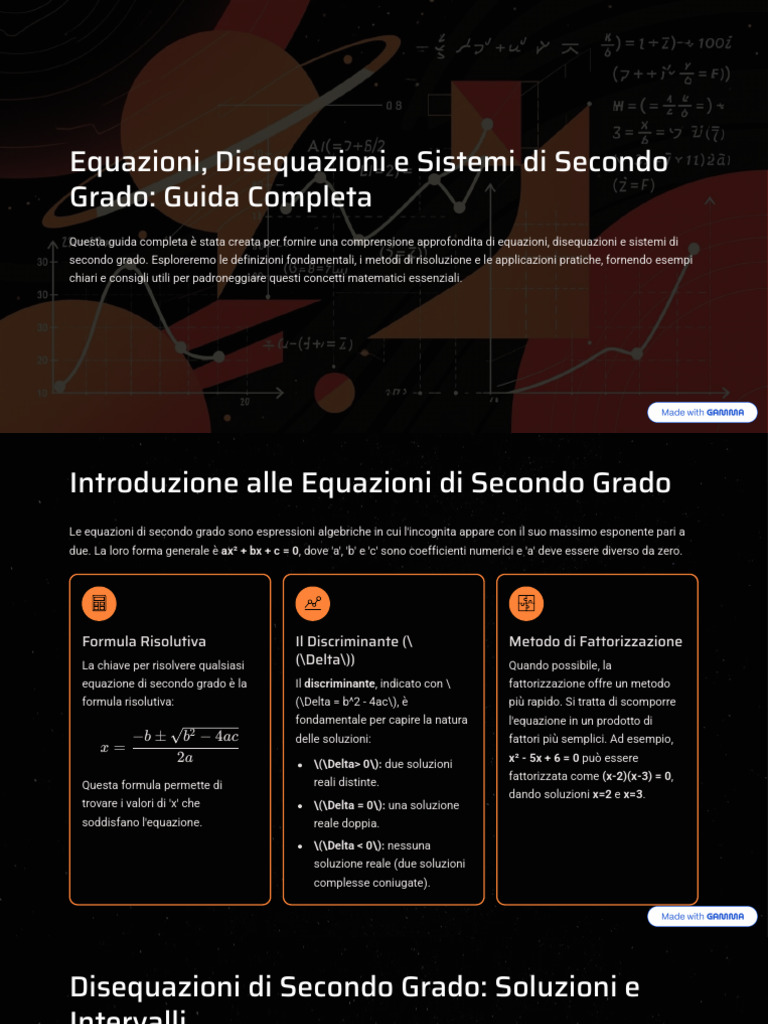 Equazioni Disequazioni e Sistemi Di Secondo Grado Guida Completa | PDF