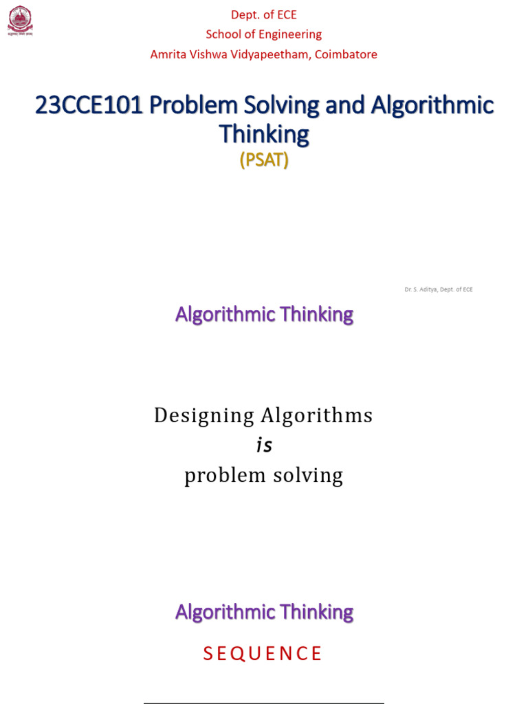 23CCE101 Problem Solving and Algorithmic Thinking: (PSAT) | PDF ...