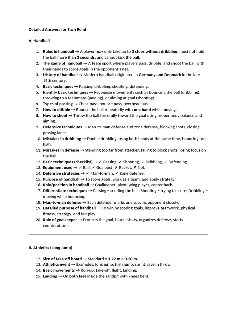 Detailed Answers For Each Point | PDF | Team Sports | Ball Games