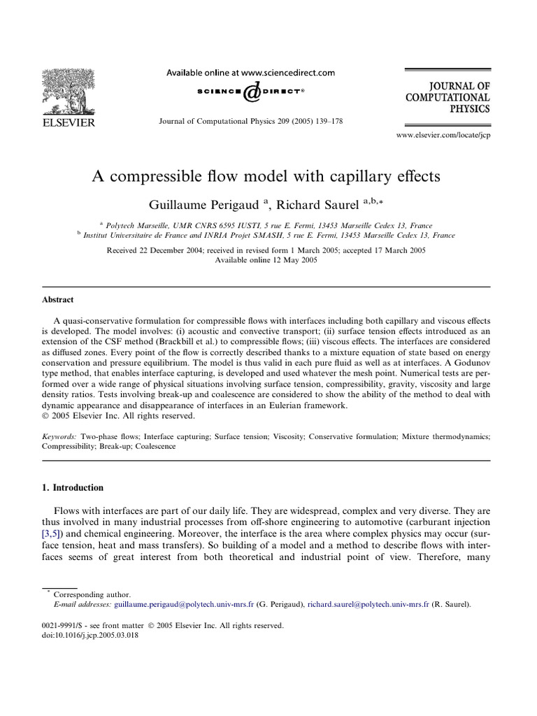 Compressible Flow Model with Capillarity | PDF | Fluid Dynamics | Viscosity