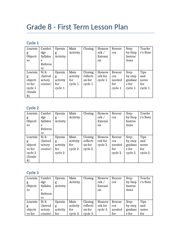 Grade 8 First Term Lesson Plan | PDF | Chess Theory | Chess Openings