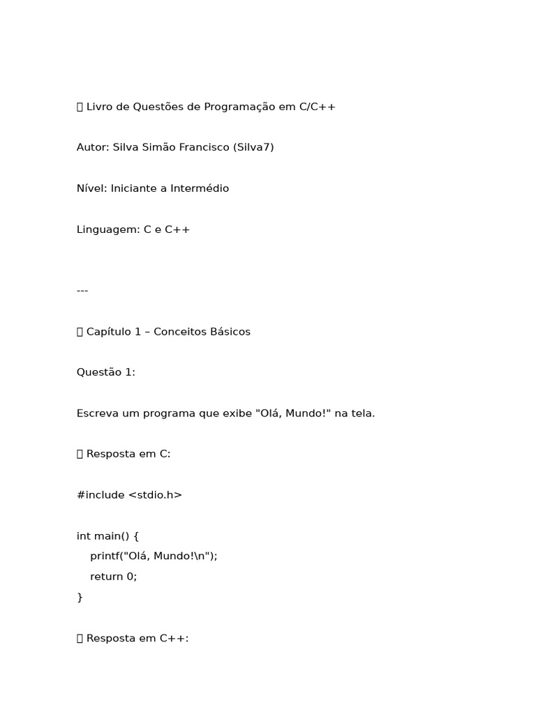 Questões de Programação em C/C++ | PDF | Software de plataforma cruzada ...