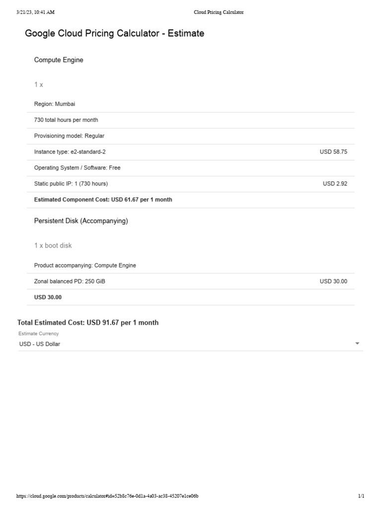 Google Cloud Pricing Estimate for Mumbai | PDF