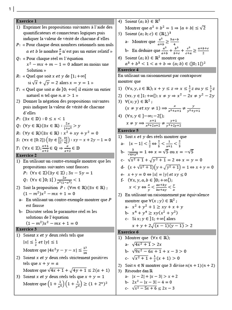 Notions de logique et exercices mathématiques | PDF | Logique ...