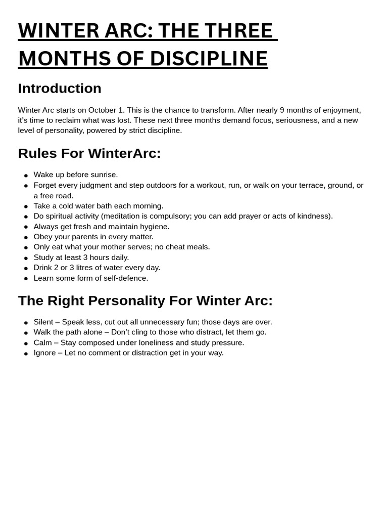 Winter Arc The Three Months of Disciplineintroductionwinter Arc Starts ...