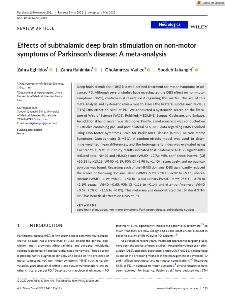 Eghlidos 2022 Effects of Subthalamic Deep Brain S | PDF | Deep Brain ...