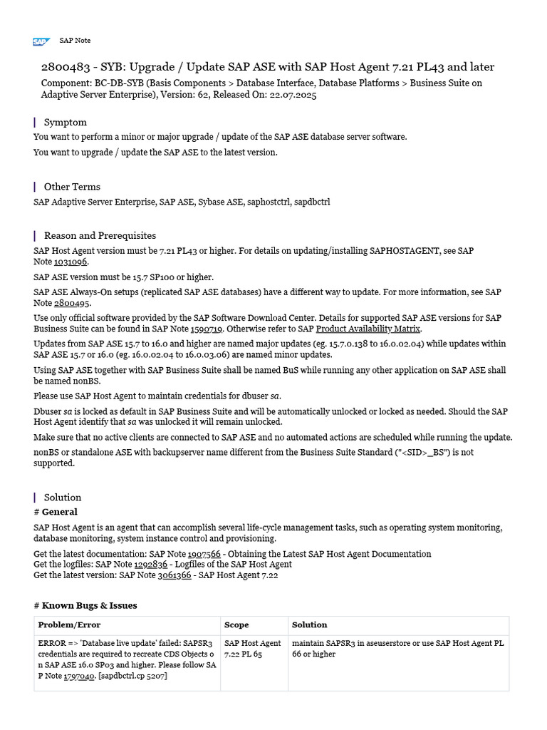 Upgrade SAP ASE with Host Agent 7.21+ | PDF | Computing | Software