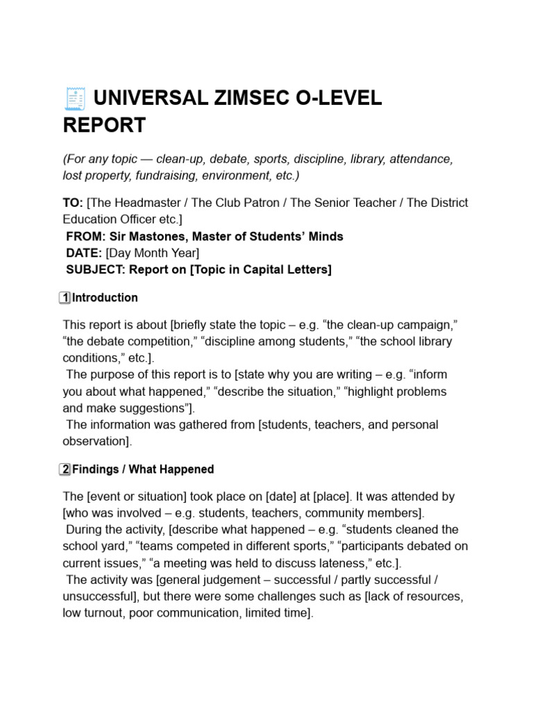 ZIMSEC O-Level Report Writing Guide | PDF | Human Communication | Cognition