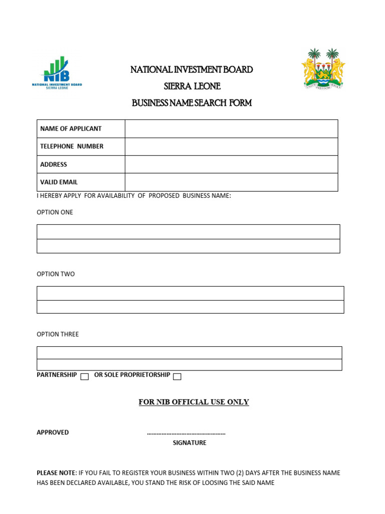 Sole Proprietorship Name Search Form | PDF