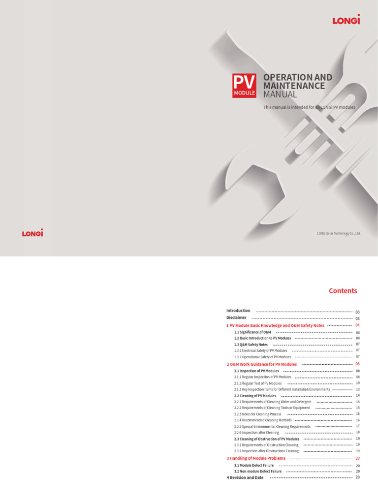 LONGi PV Module O&M Manual | PDF | Photovoltaics | Solar Panel