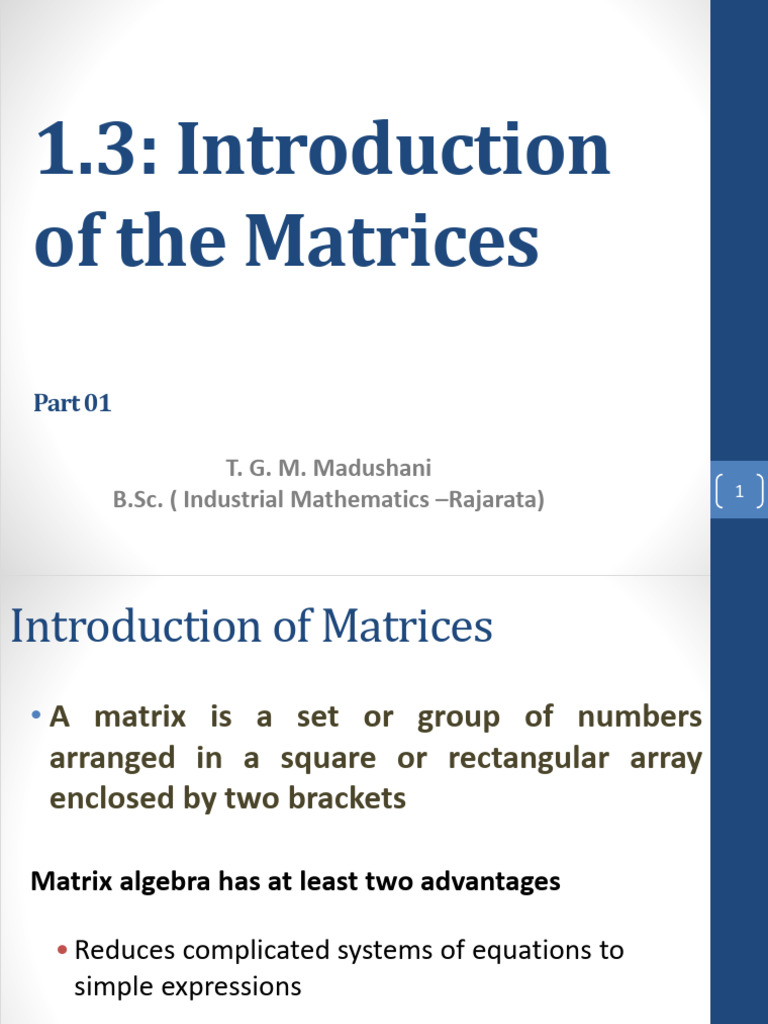 Introduction to Matrices | PDF | Matrix (Mathematics) | Mathematical ...