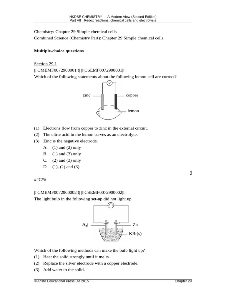 HKDSE Chemistry: Redox & Electrolysis | PDF | Electrochemistry | Electrode
