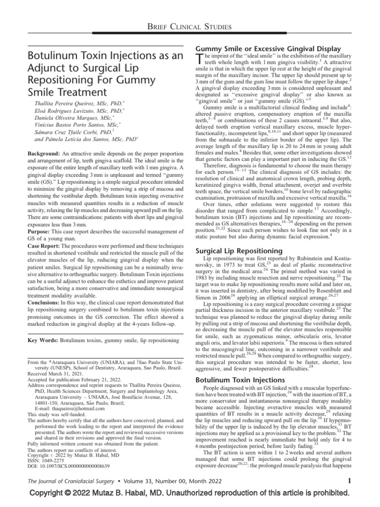 Botulinum Toxin Injections As An Adjunct To.91761 | PDF | Surgery ...