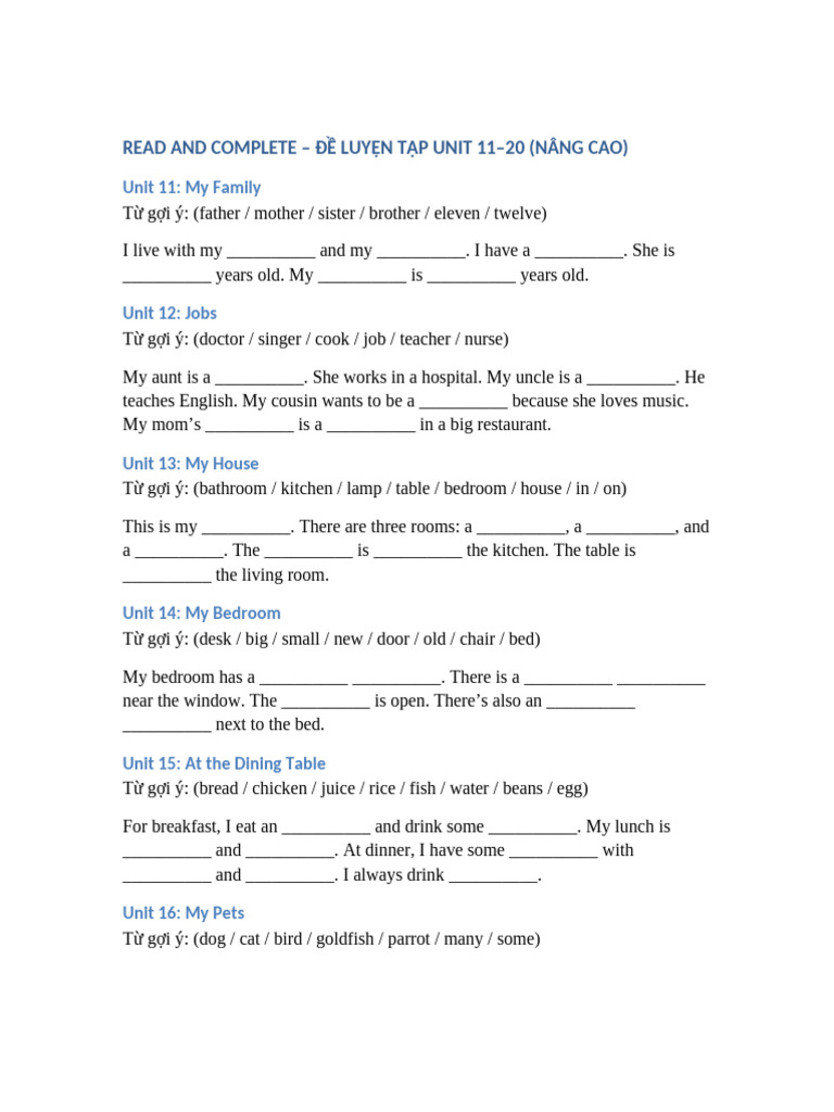 Unit 11-20 Advanced Practice Exercises | PDF
