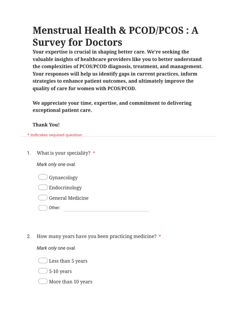 Menstrual Health & PCOD - PCOS - A Survey For Doctors | PDF ...