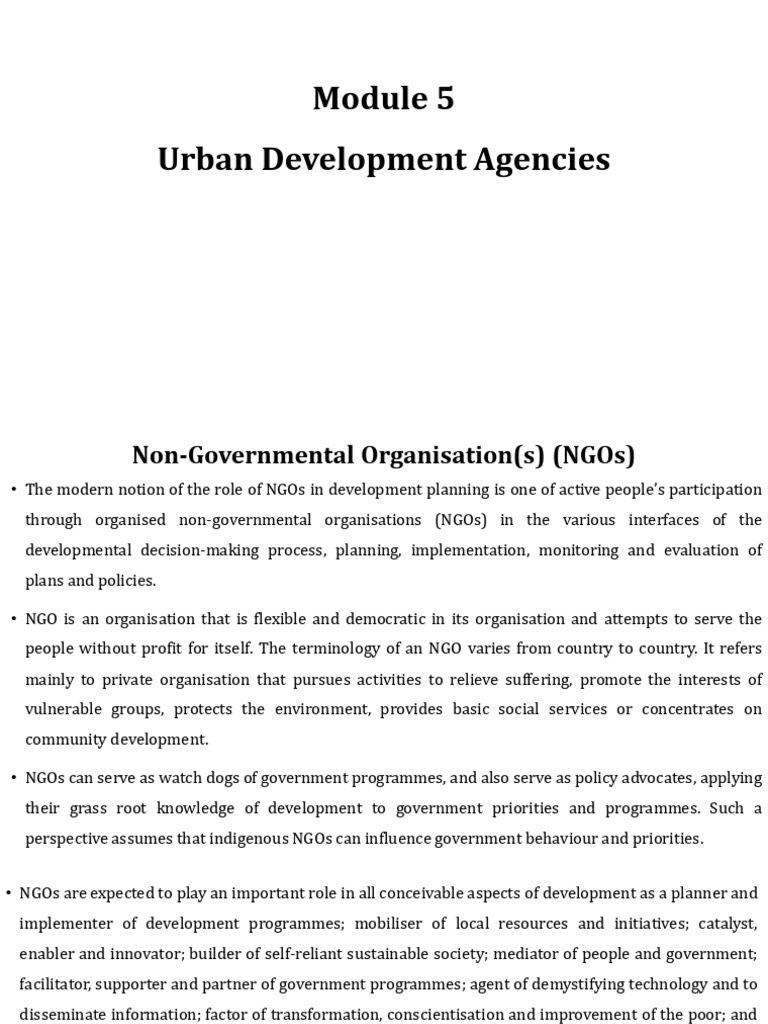 Role of NGOs in Urban Development | PDF | Non Governmental Organization ...