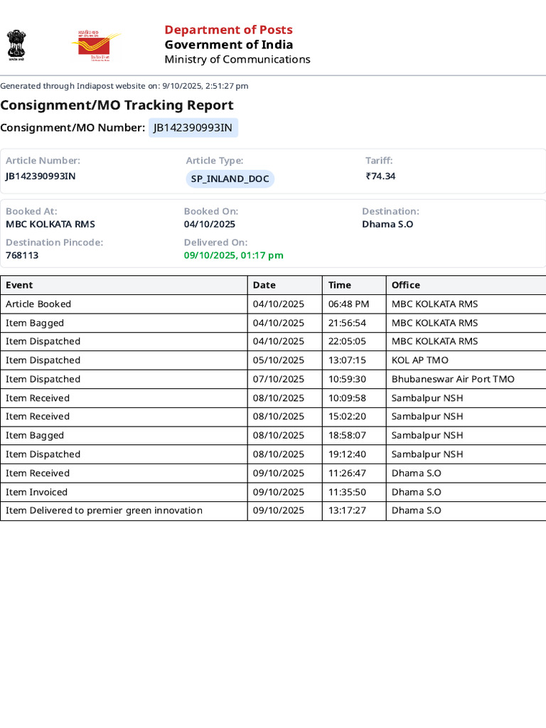 SP_INLAND_DOC Tracking Report | PDF