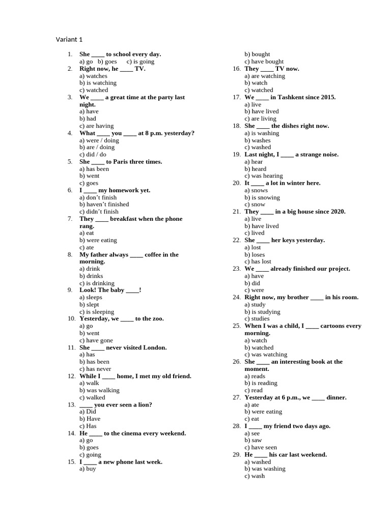 English Verb Tense Practice Quiz | PDF | Chess Openings | Chess Theory