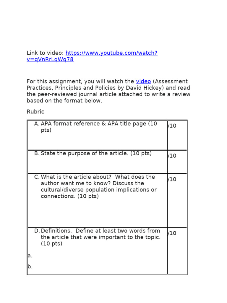 Instruction Of Article Review Assignment Pdf
