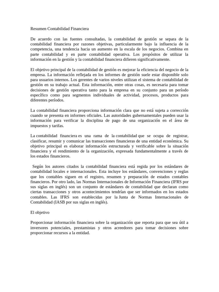 Diferencias entre Contabilidad Financiera y de Gestión | PDF ...
