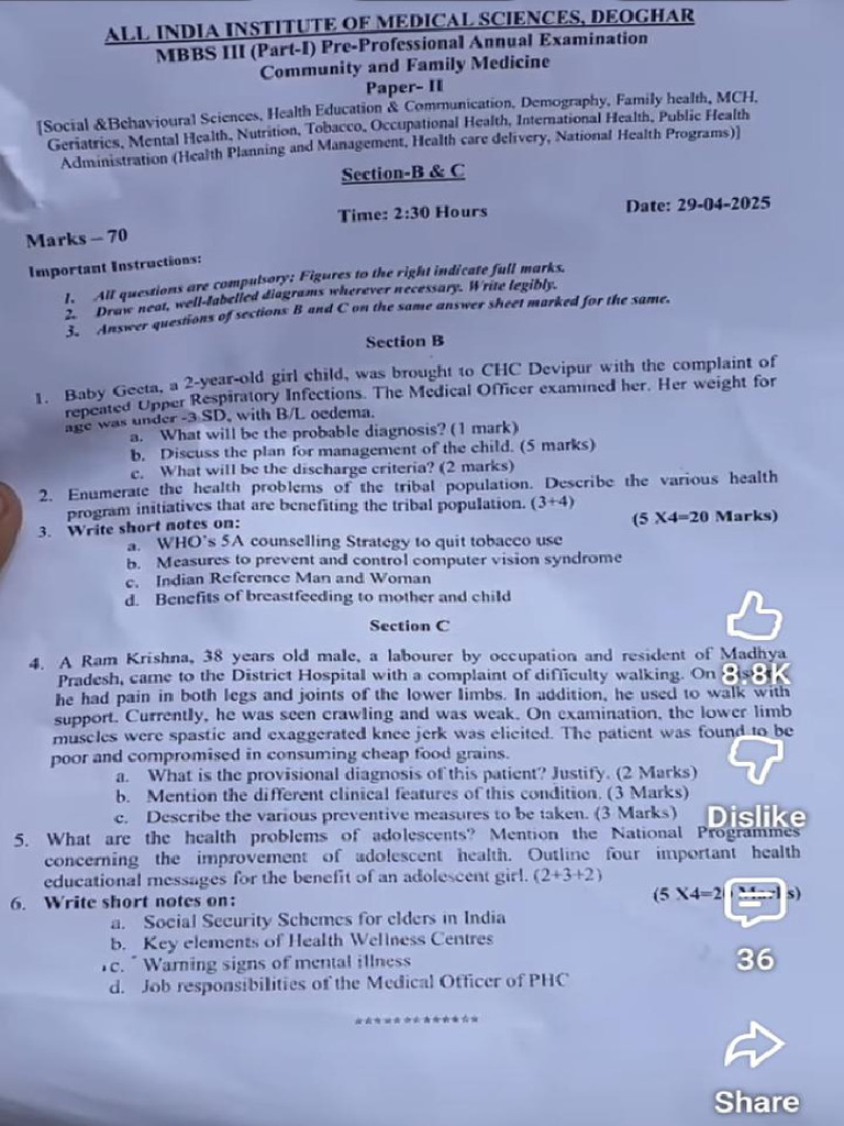 Aiims MBBS Question Paper | PDF | Medicine | Medical Specialties