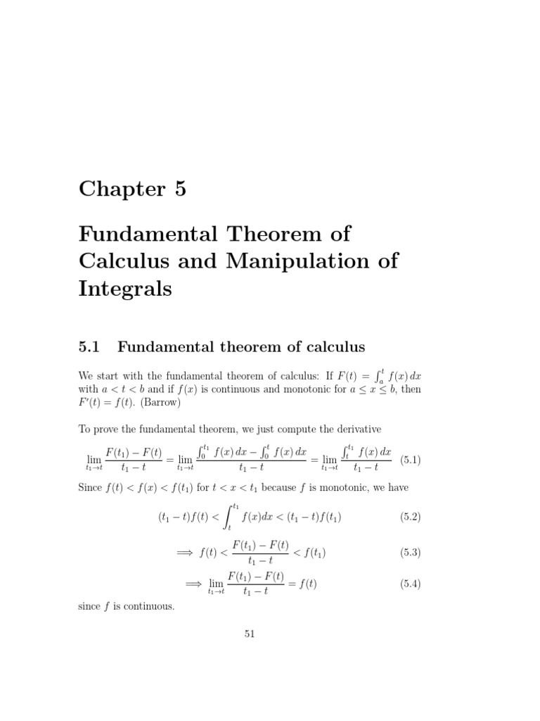 Fundamental Theorem of Calculus and Manipulation of Integrals | PDF ...