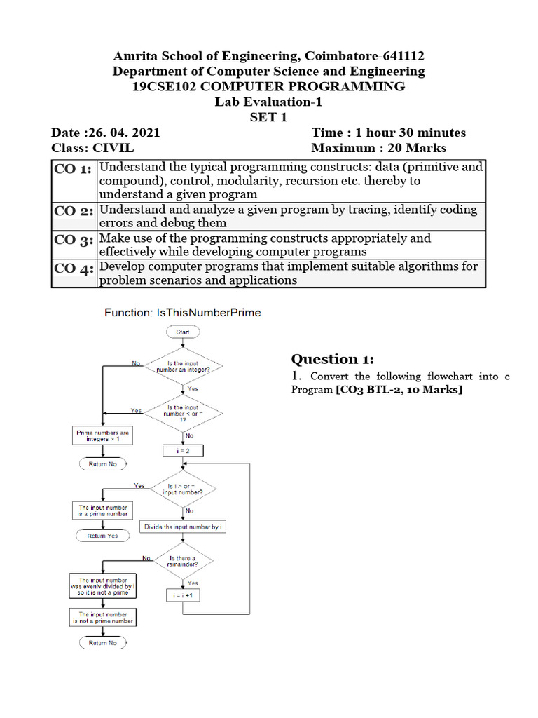 Computer Programming Lab Evaluation 1 | PDF
