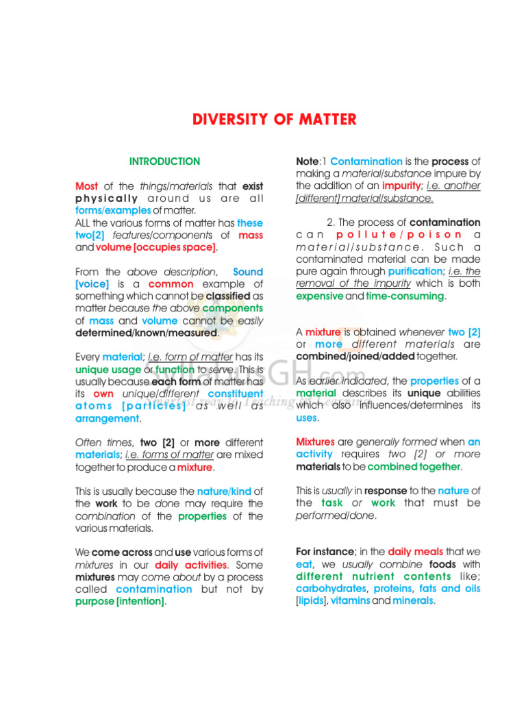 2.0.0 Diversity of Matter - Materials | PDF | Mixture | Soil