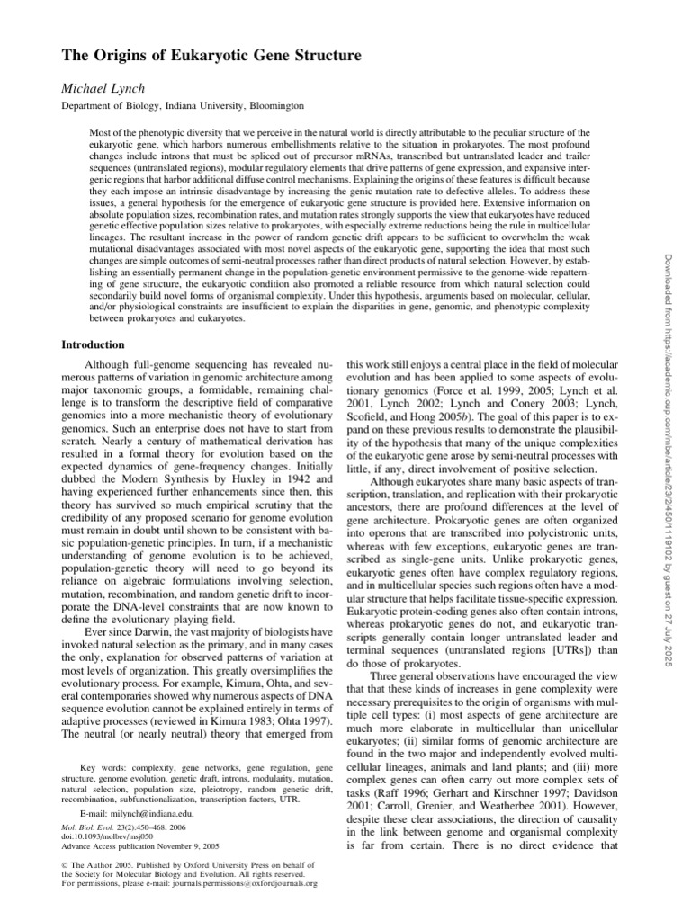 Eukaryotic Gene Structure Origins Explained | PDF | Gene | Evolution