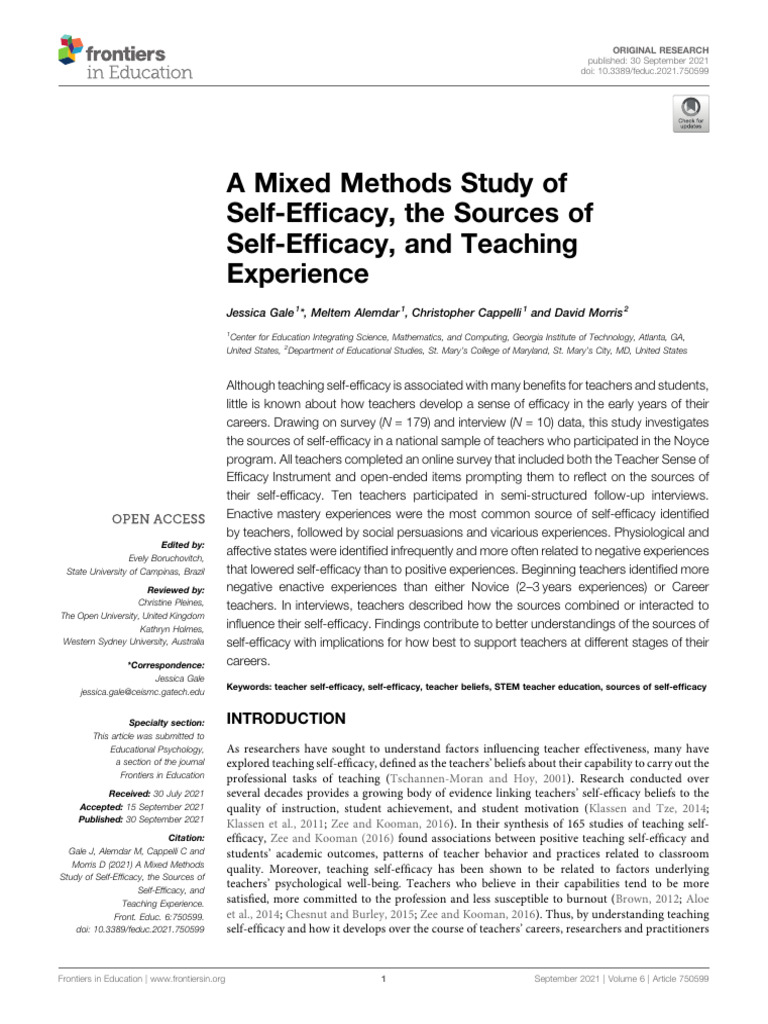 A Mixed Methods Study of TSE | PDF | Self Efficacy | Teachers