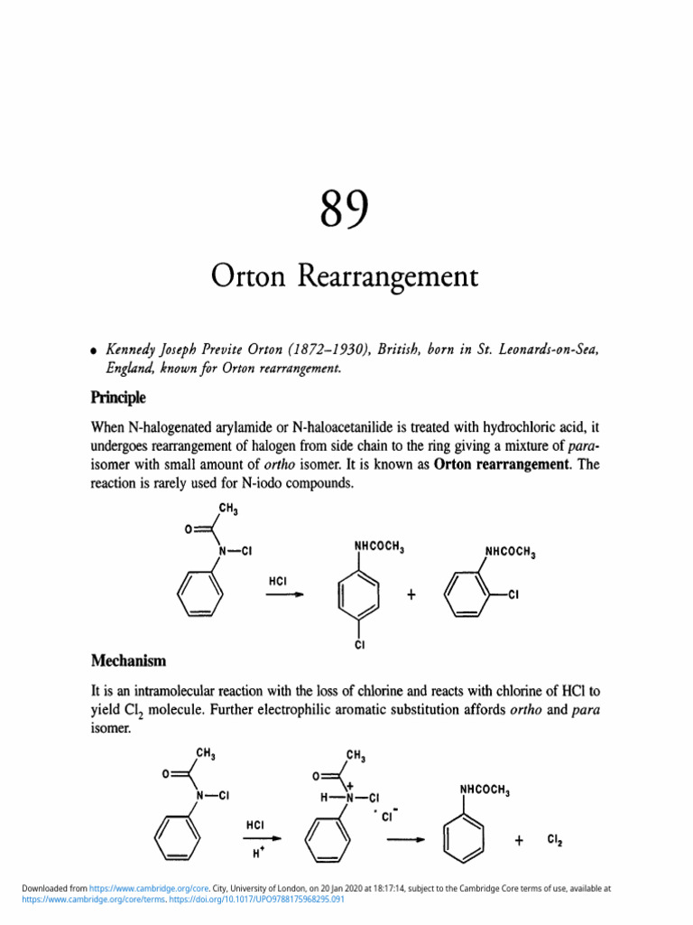 Orton Rearrangement Mechanism Explained | PDF | Chlorine | Chemical ...