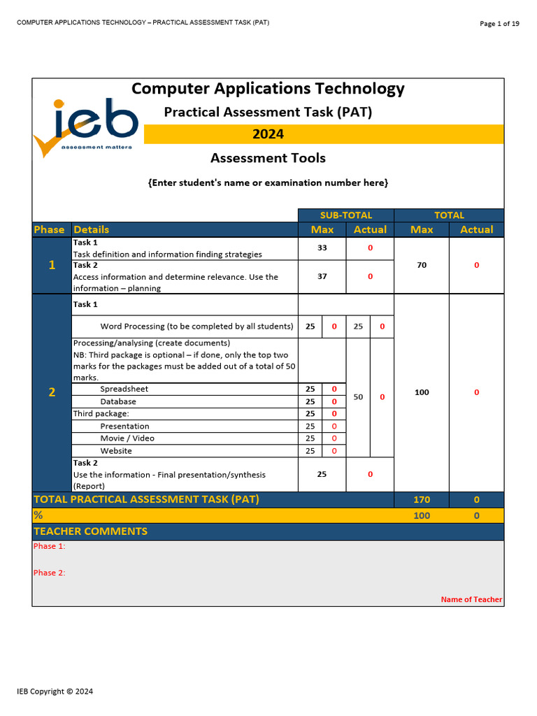 CAT PAT Assessment Tools 2024 | PDF | Page Layout | Spreadsheet