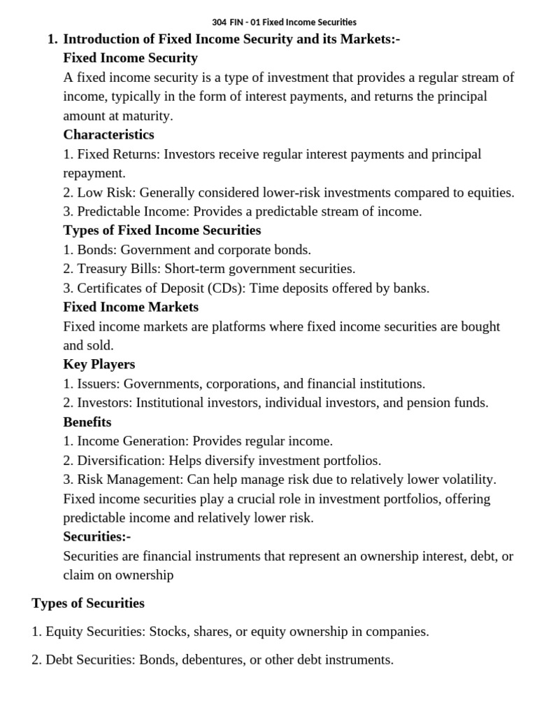 304 SE FIN - 01 Fixed Income Securities | PDF | Bonds (Finance ...