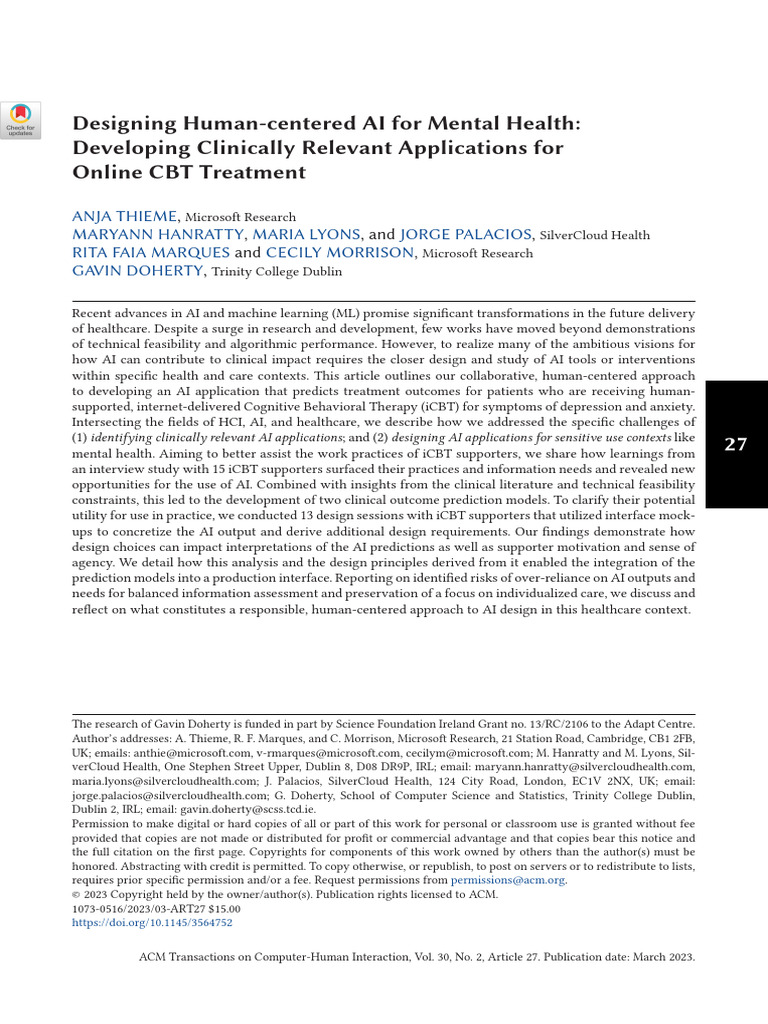 Human-Centered AI for Online CBT | PDF | Artificial Intelligence ...