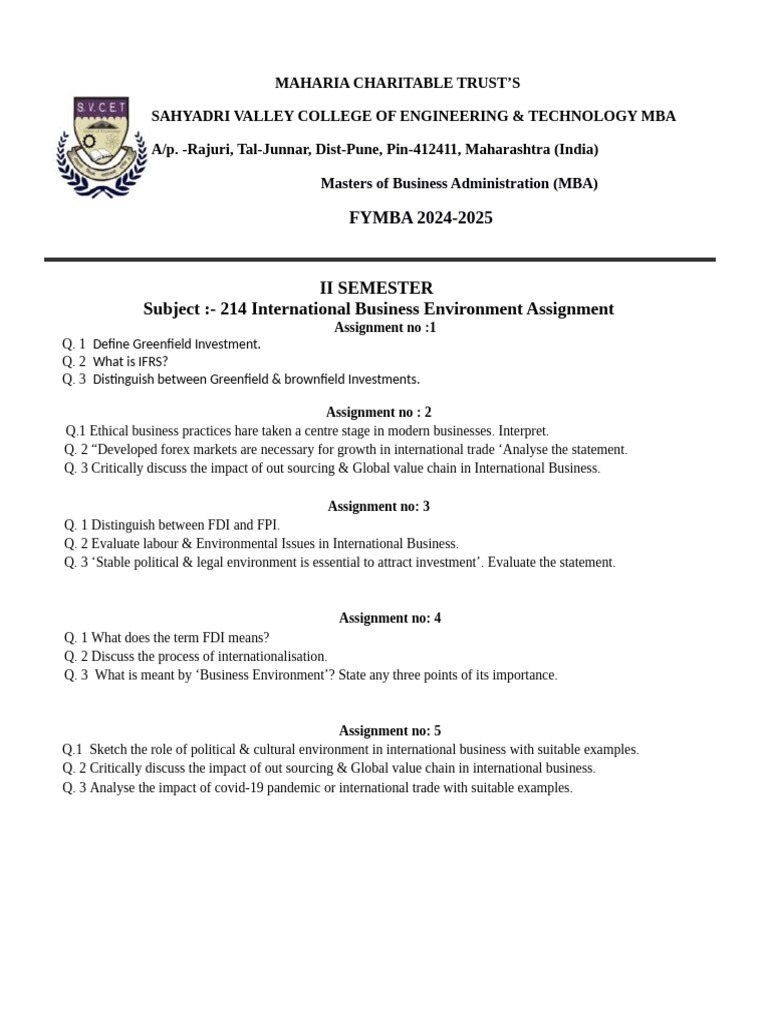 214 International Business Environment Assignment | PDF