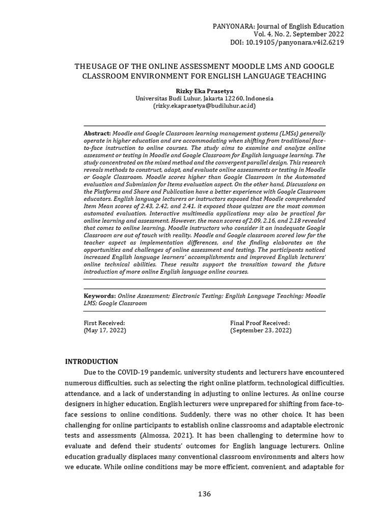 Online Assessment in English Teaching: Moodle vs. Google Classroom ...