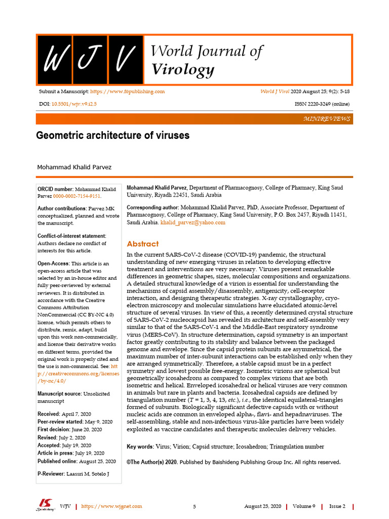 Geometric Architecture of Viruses | PDF | Virus | Biology