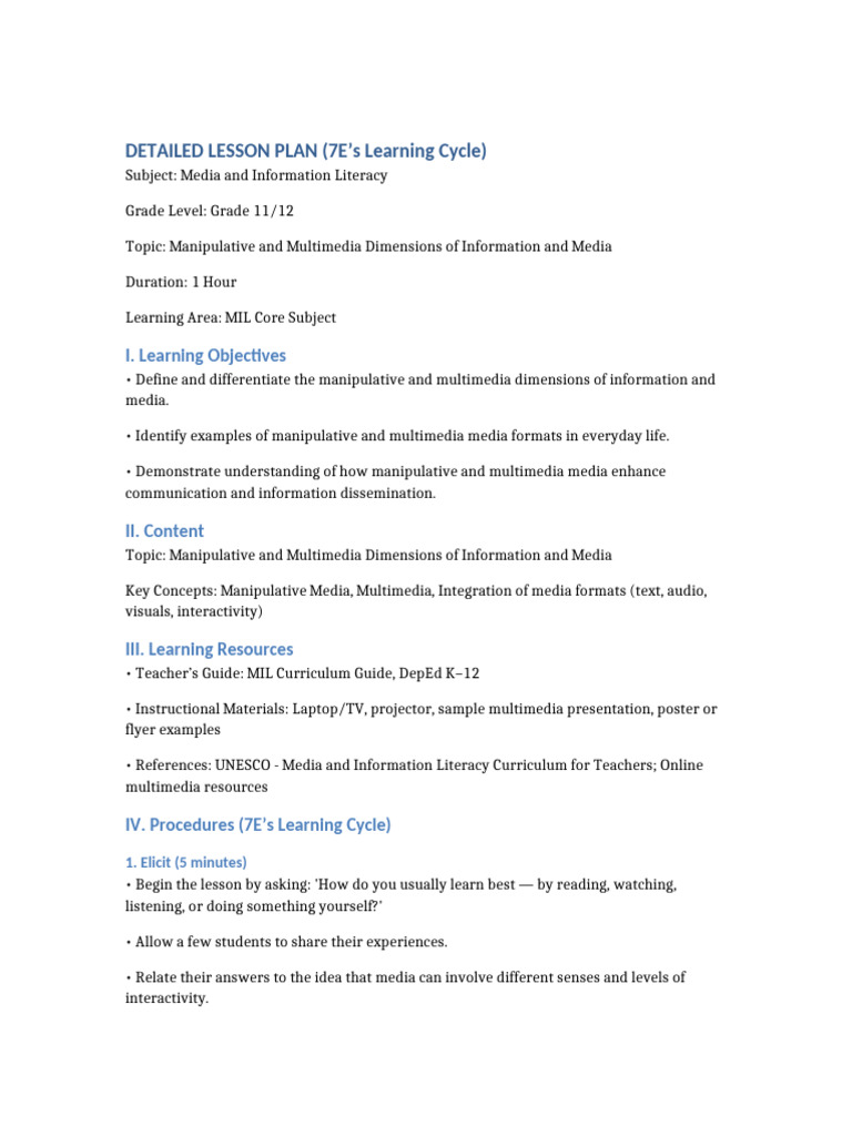 Manipulative vs Multimedia Media Lesson Plan | PDF | Multimedia ...