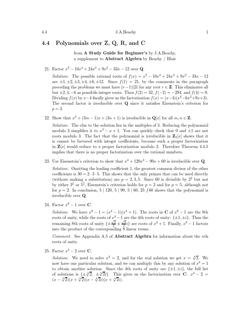 Examples of Eisenstein's Criterion | PDF | Factorization | Algebra