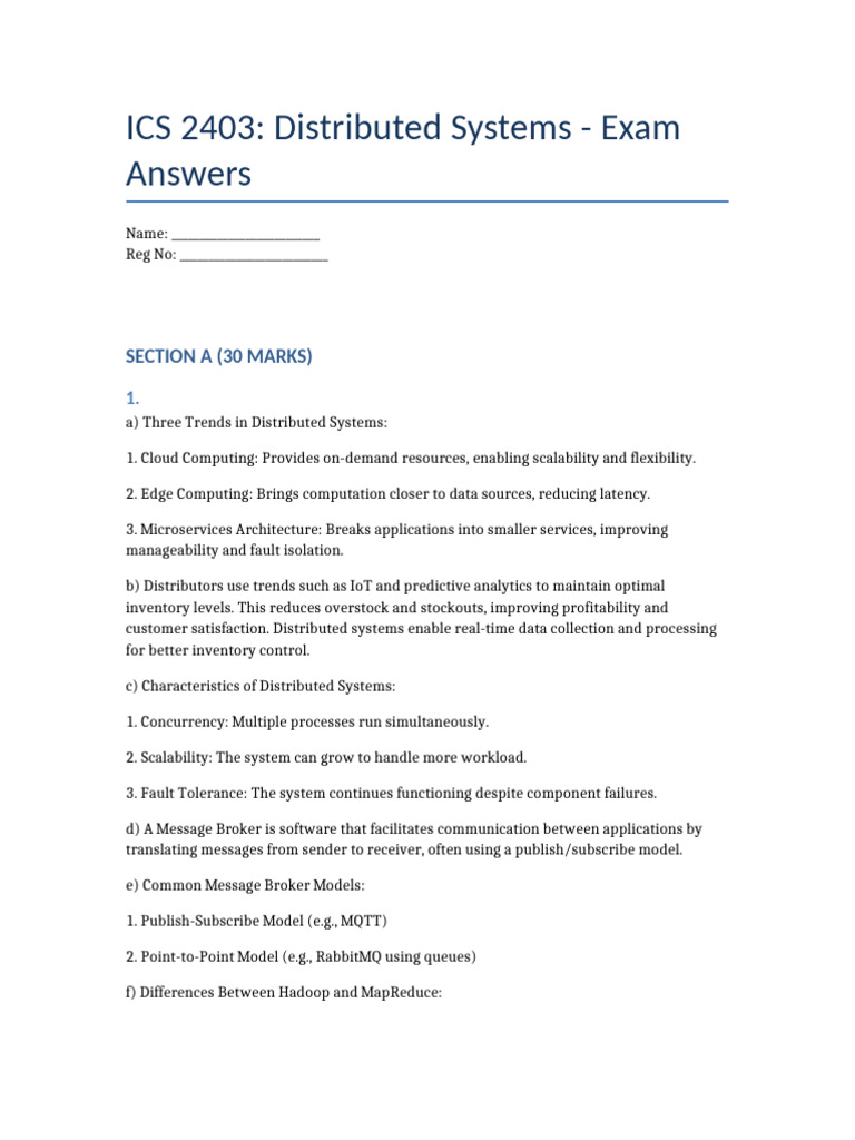 Distributed Systems Exam Guide | PDF | Apache Hadoop | Distributed ...