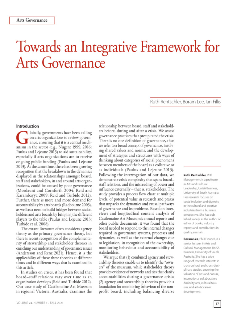 Integrative Framework for Arts Governance | PDF | Governance